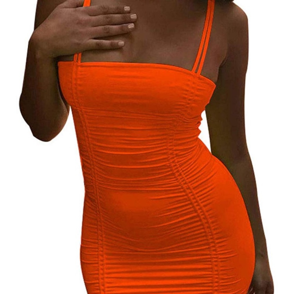 THE ATL BRIGHT ORANGE 🍊 RUNCHED MINIDRESS *NWT* - Picture 4 of 4